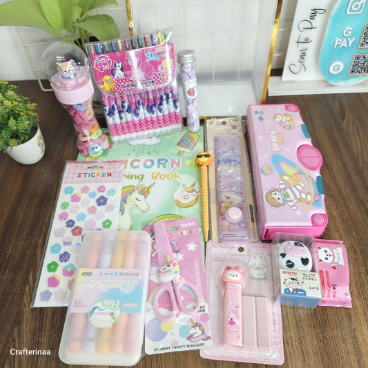 Unicorn Kids Stationery Gift Hamper Set – Cute School Supplies Kit with Coloring Book, Stickers, Markers, Pencil Box & Accessories for Girls