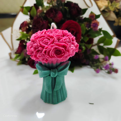 Luxury Flower Bouquet Candle – Pink Roses with Bow Design|Aesthetic Gift for Special Occasions premium Gifting