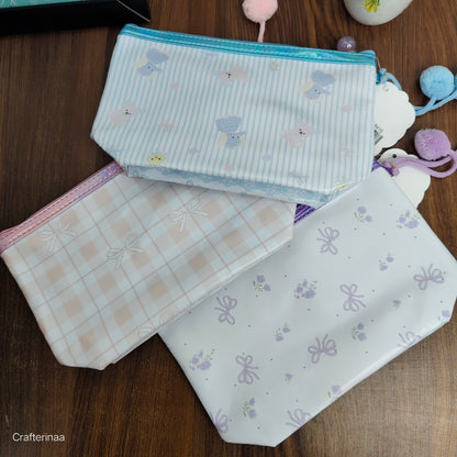 "Glitter Transparent Zipper Pouch – Cute Cartoon Print with Pom Pom Charm"