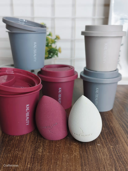 Makeup Blender Sponge with Protective Storage Cup | KAL Beauty (one piece in each box)