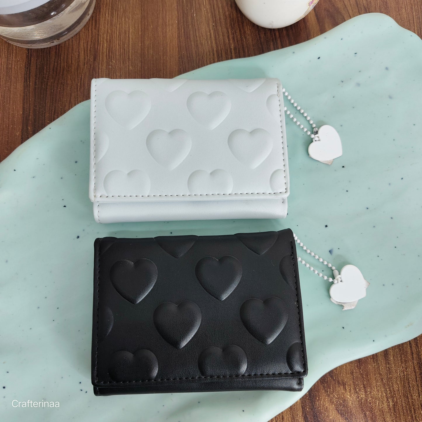 Trendy Heart Embossed PU Wallet – Compact Women’s Card & Cash Purse