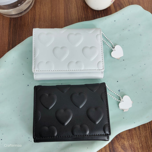 Trendy Heart Embossed PU Wallet – Compact Women’s Card & Cash Purse