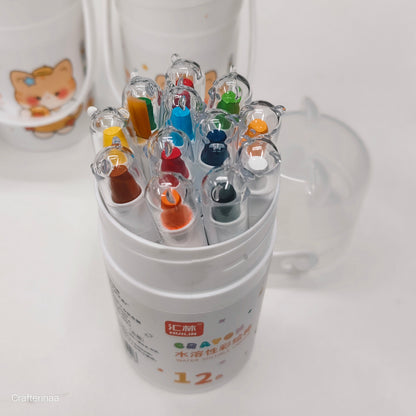 12 Colors Water Soluble Crayons Set – Washable & Non-Toxic Drawing Pens for Kids