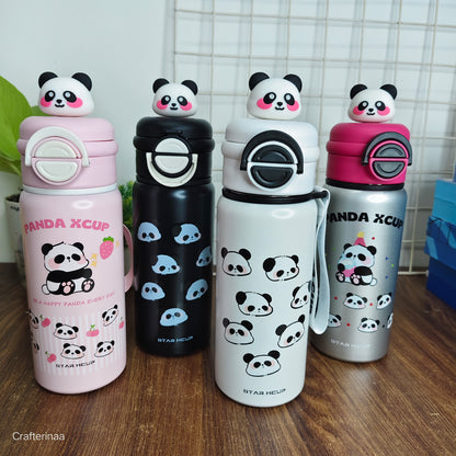 Cute 3D Panda Stainless Steel Water Bottle – Leak proof Kids Sipper/ waterbottle two in one bottle