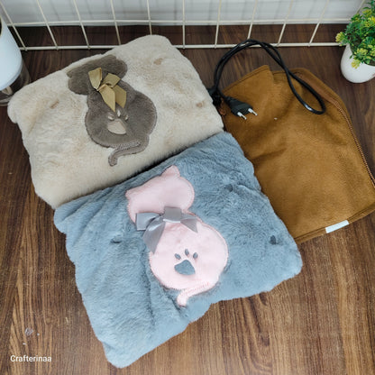 Cute Teddy Fur Electric Hot Water Bag with Soft Plush Cover – Winter Heating Pad for Period Pain & Back Pain Relief