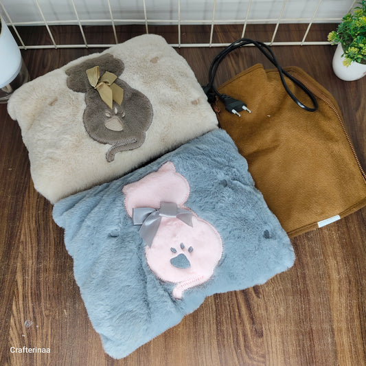 Cute Teddy Fur Electric Hot Water Bag with Soft Plush Cover – Winter Heating Pad for Period Pain & Back Pain Relief