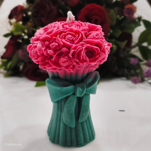Luxury Flower Bouquet Candle – Pink Roses with Bow Design|Aesthetic Gift for Special Occasions premium Gifting