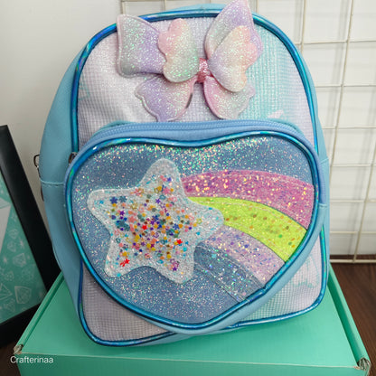Glitter Heart Front Rainbow Backpack – School Bag for Girls