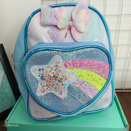Glitter Heart Front Rainbow Backpack – School Bag for Girls