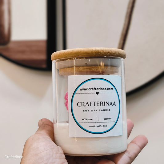 Luxury vanilla Scented Rose Candle with Wooden Lid – Handmade Floral Gift Jar