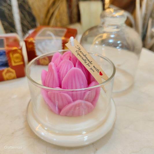 “Handmade  Lotus Candle in Glass Cloche with the vanilla scented – Luxury Home Decoration”