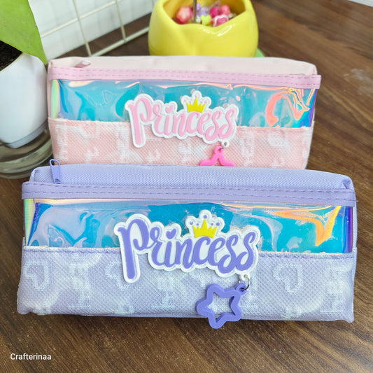 Cute Princess Pencil Pouch with Charm – Aesthetic Holographic Stationery Bag