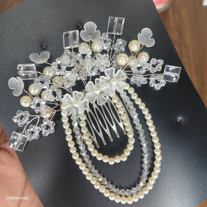 Luxury Pearl & Crystal Bridal Hair Comb – Elegant Wedding Hair Accessory with Beaded Drape for Bride & Bridesmaids