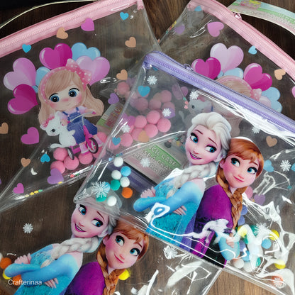 Cute Cartoon Girl Transparent Zipper Pouch | Multipurpose Kids Pouch
