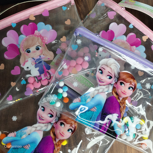 Cute Cartoon Girl Transparent Zipper Pouch | Multipurpose Kids Pouch