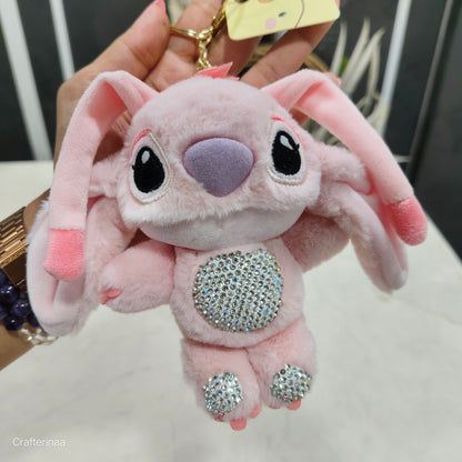 Cute Plush Bunny Keychain – Soft Toy with Crystal Rhinestone Detailing