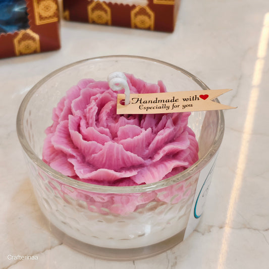 Handmade Peony Flower with vanilla sented Soy Wax Candle in Glass Jar – Decorative & Gift Candle