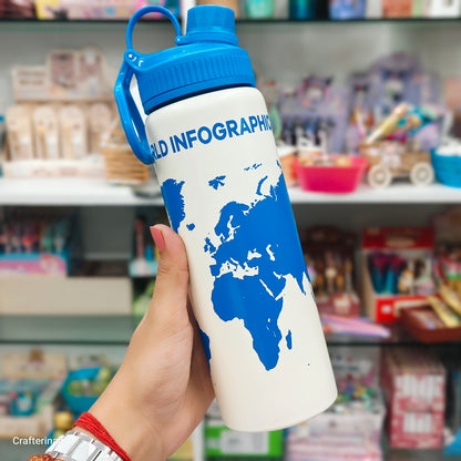 World Map 750ml Water Bottle | Travel-Friendly Reusable Water Bottle
