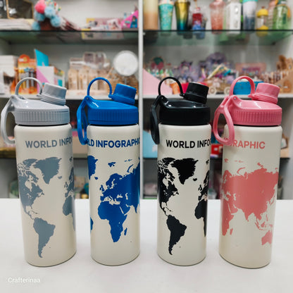 World Map 750ml Water Bottle | Travel-Friendly Reusable Water Bottle