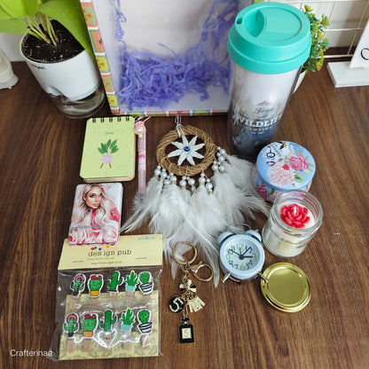 Aesthetic Self-Care & Wellness Gift Hamper | Tumbler, Dreamcatcher, Mini Journal & Scented Candle Set
