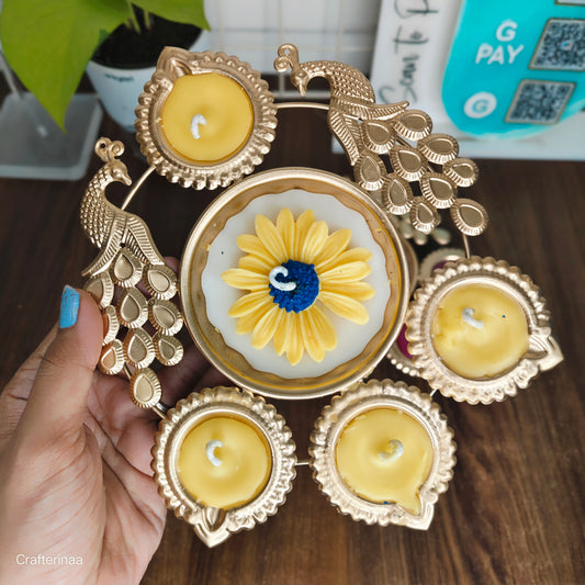 Peacock Urli with Diya Tealight Holders for Home Diwali Floating Flower| pure soy wax scented candles