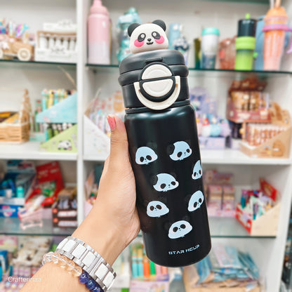 Cute 3D Panda Stainless Steel Water Bottle – Leak proof Kids Sipper/ waterbottle two in one bottle