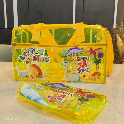 Stylish Transparent Travel Bag with pouch for Kids – Lightweight Cartoon Print Handbag| jelly bag with pouch combo