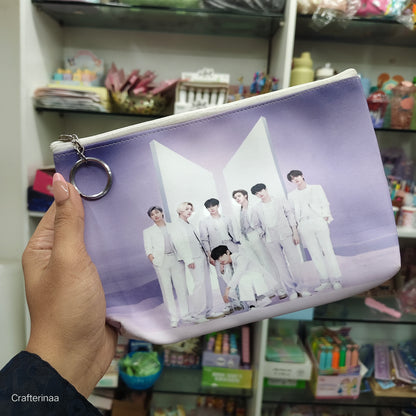 K-Pop Printed Pouch – Blackpink & BTS Zipper Bag for Stationery, Makeup & Travel
