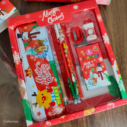 Christmas Theme Stationery Gift Set for Kids – Pencil Box, Crayons, Sharpener & Eraser