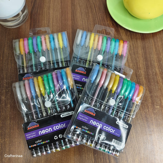 Accura Neon Color Metal Tip Highlighter Pens Set – 12 Shades | 1.0mm Fine Tip Pastel Neon Marker Pens for Journaling, Notes, Scrapbooking & Study