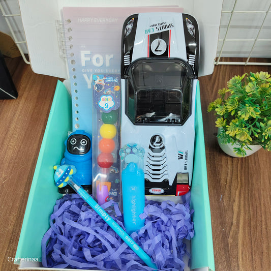 "Fun Learning Gift Hamper for Boys – Car, Robot, Pens & Notebook"