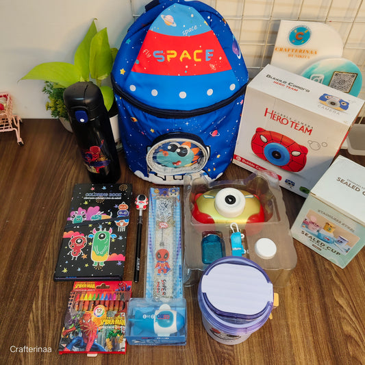 Boys Stationery & Superhero Hamper – Backpack, Bottle, Crayons & More