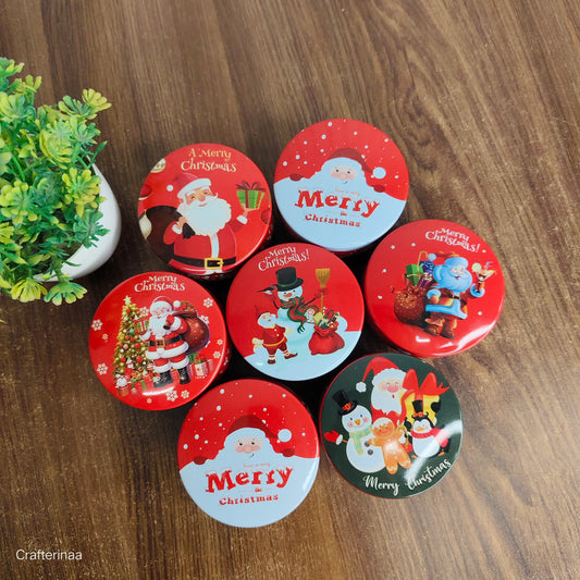 Christmas Round Gift Tin Box – Santa Printed Premium Metal Storage Box