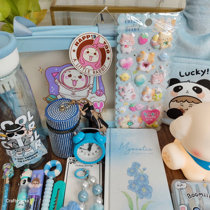 Blue Aesthetic Stationery Gift Hamper for Kids | Cute School Supplies & LED Lamp Gift Set | Birthday Return Gift Hamper