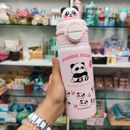 Cute 3D Panda Stainless Steel Water Bottle – Leak proof Kids Sipper/ waterbottle two in one bottle