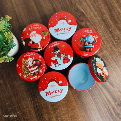 Christmas Round Gift Tin Box – Santa Printed Premium Metal Storage Box