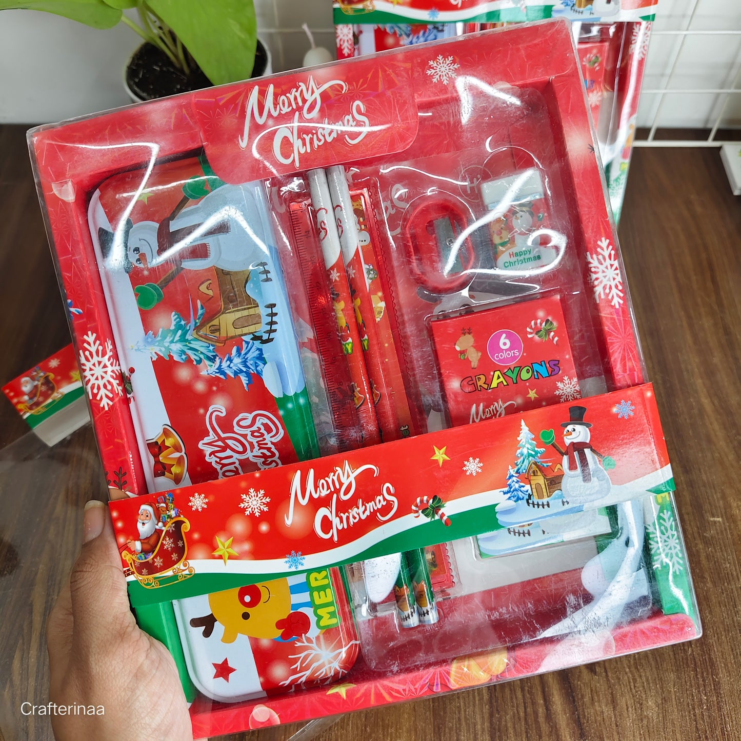Christmas Theme Stationery Gift Set for Kids – Pencil Box, Crayons, Sharpener & Eraser