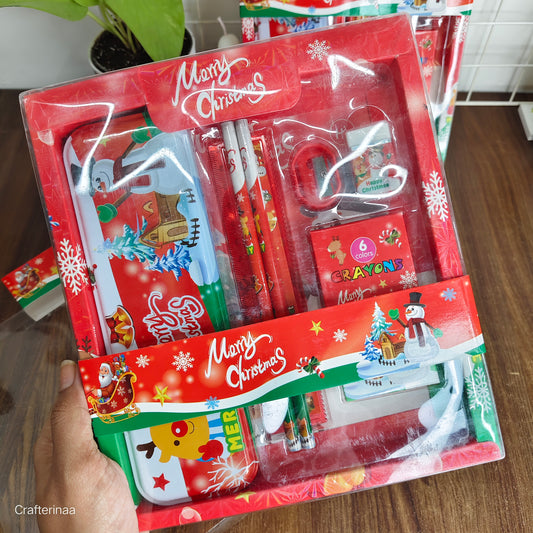 Christmas Theme Stationery Gift Set for Kids – Pencil Box, Crayons, Sharpener & Eraser