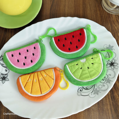 Cute Fruit Shape Coin Pouch Keychain | Plush Mini Zipper Wallet for Kids & Girls | Kawaii Coin Purse