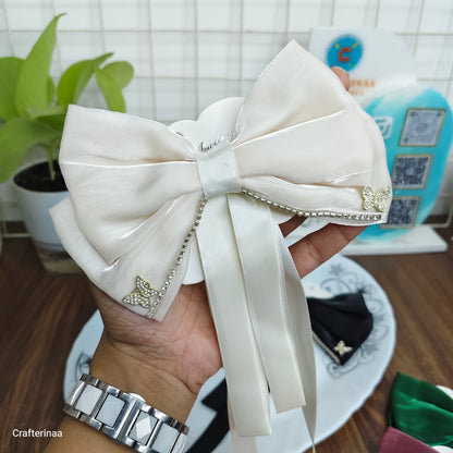 Elegant Butterfly Rhinestone Satin Bow Hair Clip – Luxury Ribbon Hair Bow Barrette for Women & Girls | Party, Bridal & Casual Hair Accessory