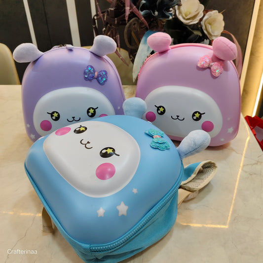 "Cute 3D Bunny Backpack for Kids – Cartoon Hard Shell Bag with Ears & Bow Details"