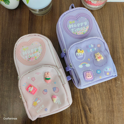 Cute Mini Backpack Pencil Pouch for Kids | Kawaii Stationery Organizer | Multi Pocket Pencil Case for School