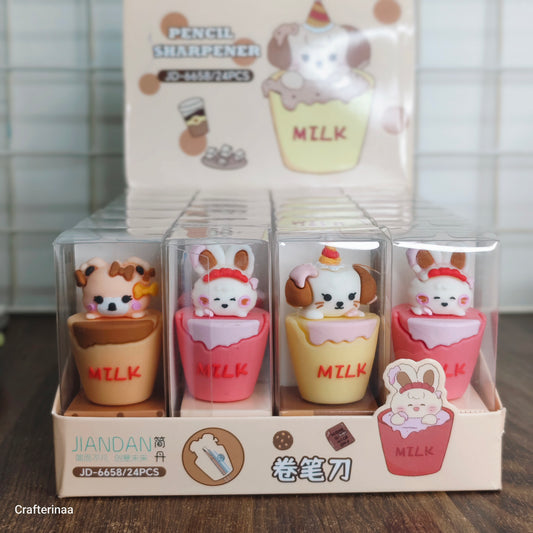 Kawaii Milk Cup Animal Pencil Sharpener