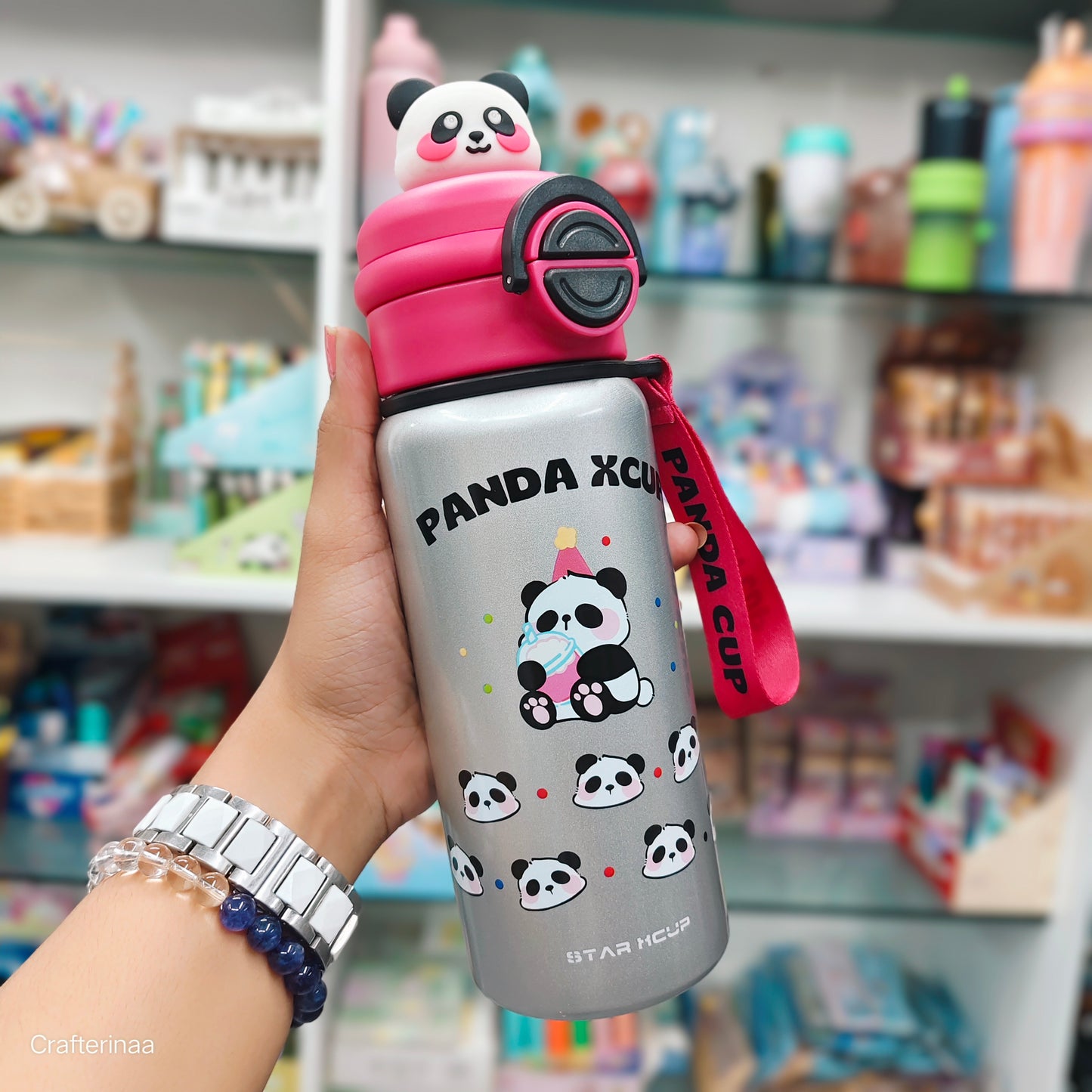 Cute 3D Panda Stainless Steel Water Bottle – Leak proof Kids Sipper/ waterbottle two in one bottle