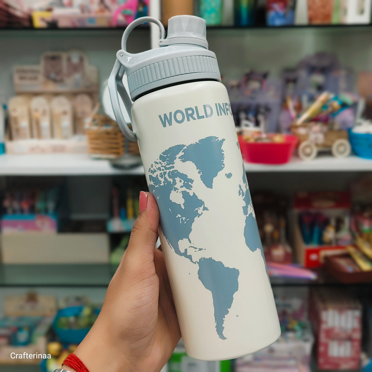 World Map 750ml Water Bottle | Travel-Friendly Reusable Water Bottle
