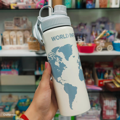 World Map 750ml Water Bottle | Travel-Friendly Reusable Water Bottle
