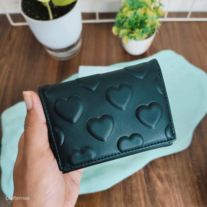 Trendy Heart Embossed PU Wallet – Compact Women’s Card & Cash Purse