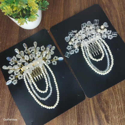 Luxury Pearl & Crystal Bridal Hair Comb – Elegant Wedding Hair Accessory with Beaded Drape for Bride & Bridesmaids