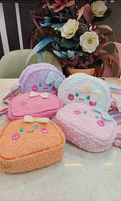 Soft Teddy Sling Bagfor Kids – Soft Furry Cartoon Face Shoulder Bag | Cute Mini Crossbody Bag for Girls”