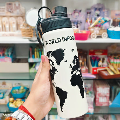 World Map 750ml Water Bottle | Travel-Friendly Reusable Water Bottle